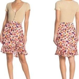 Catherine Malandrino Garden Floral Ruffle Hem Elastic Waist Pull on Skirt M